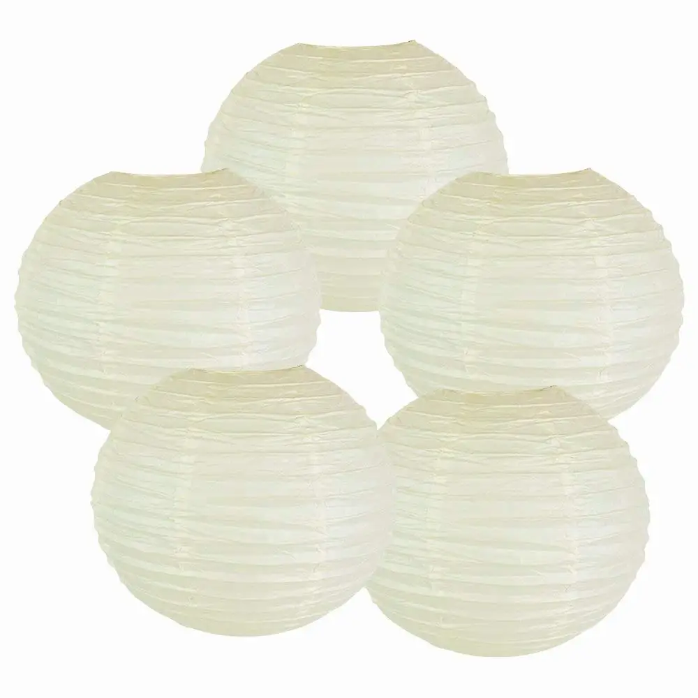 5pcs Beige Paper Lantern Chinese Japanese Round Paper Lanterns lampion for Wedding boule en papier Outdoor Hanging Decor Favor