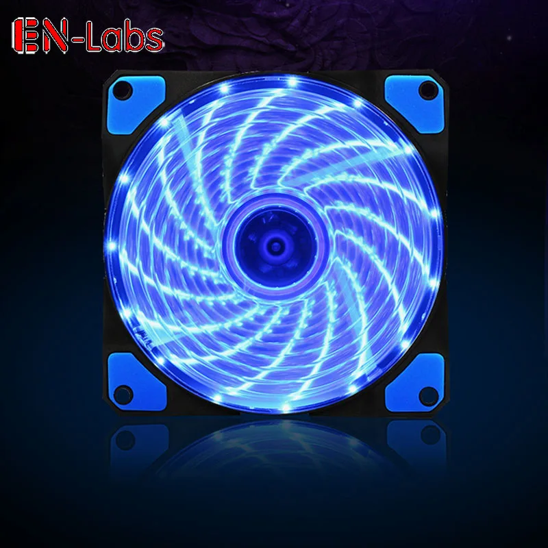 En-Labs 120mm Case Fan 16dB Silent 15 LEDs  Heatsink Cooler Cooling w/ Anti-Vibration Rubber,12CM Fan,12VDC 3P IDE 4pin