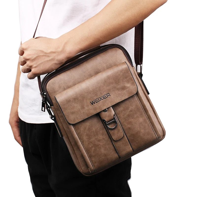 WEIXIER  Bags  PU Leather Men Designer High Quality New Fashion Shoulder Bag Casual Zipper Large-capacity hand Bags