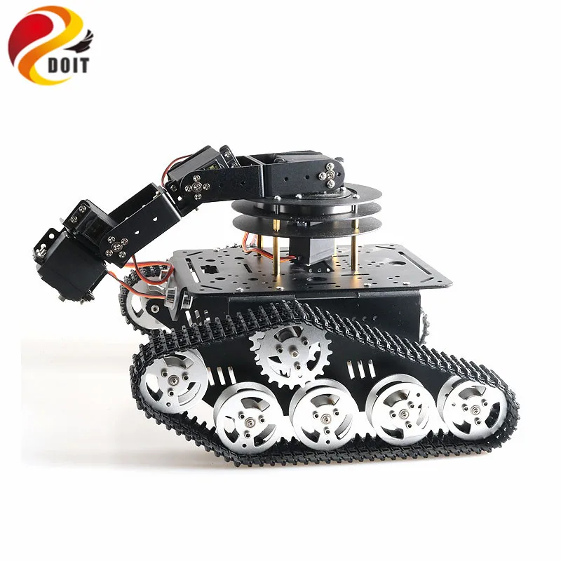 SZDOIT Full Metal 5DOF Robot Arm + T300 Tank Chassis Kit 360 Degree Rotating Pan/Tilt Base Servo Motor DIY Education Unassembled