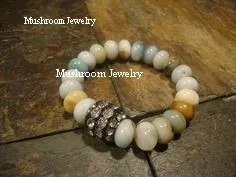 Bohemia Roundel AMAZONITE Stone Beads And  Pave Crystal Beaded Stretch Bracelet Stack Bracelet