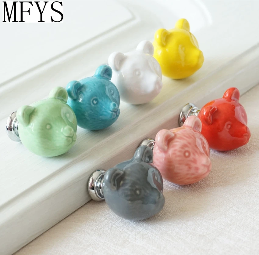 Ceramic Bear  Knobs Drawer Knobs Colorful Knobs for Children Dresser Cabinet Knobs Blue Red Pink Kitchen Cupboard Handle Decor