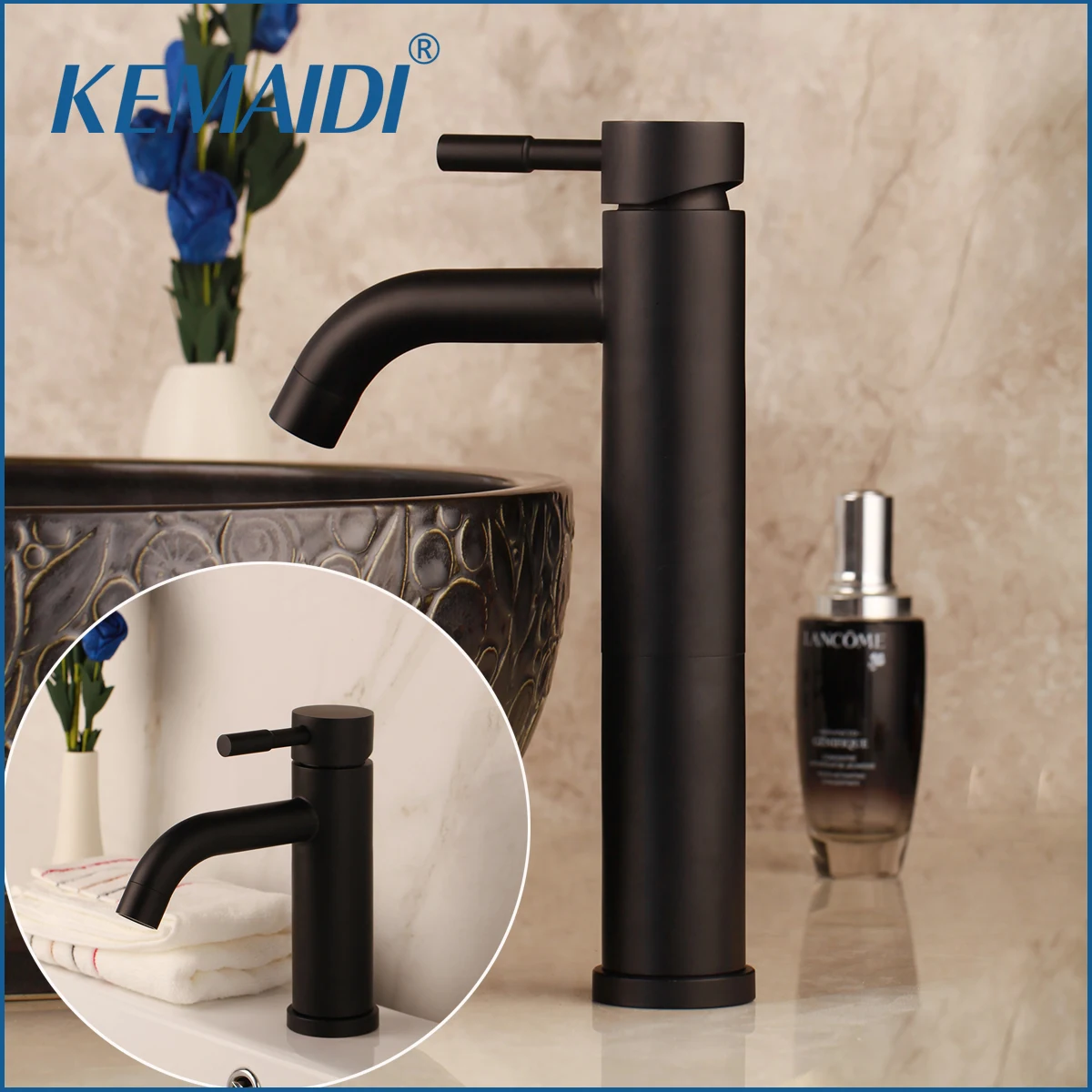 

KEMAIDI Biggers Black Color Stainless Steel Bathroom Basin Faucet Single Handle Cold And Hot Water Mixer Deck Mounted Mixer Tap