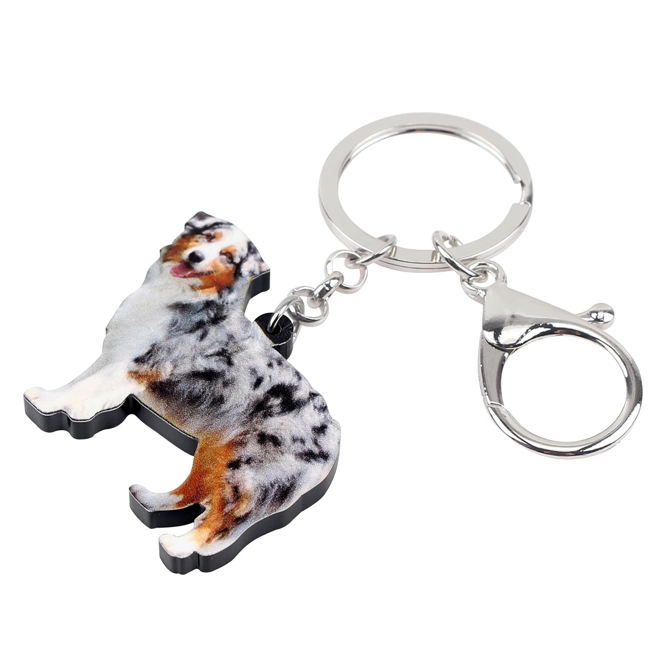 WEVENI Acrylic Australian Shepherd Dog Key Chains Keychains Holder Animal Jewelry For Women Girls Bag Car Wallet Charms Pendant