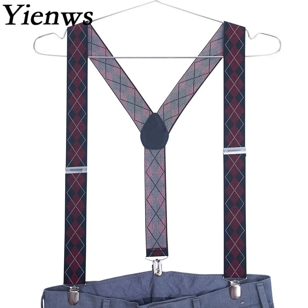 

Yienws Suspensorio Mens Suspenders Y-back 3 Clip Jacquard Suspenders Male Button Pants Braces Wide 3.5*105cm Tirantes YiA107