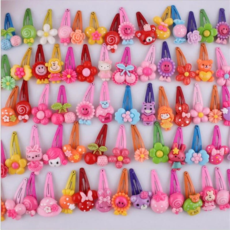 Fashion Barrette Baby Hair Clip 20pcs Cute Flower Solid Cartoon Handmade Resin Flower Children Hairpin Girl Hairgrip Accessories