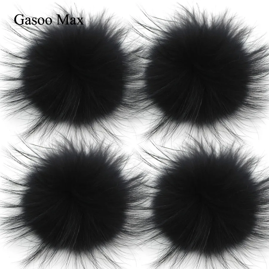 20pcs/ lot DIY 15cm Real Natural Black Raccoon Fur Pompoms for knitted beanies hat caps keychain and scarves fur pom Wholesale