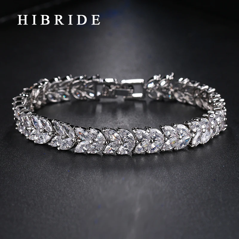 HIBRIDE JEWELRY العلامة التجارية الجديدة تصميم AAA مكعب الزركون الزفاف أساور اللون الأبيض الفاخرة النساء المجوهرات ، B-004