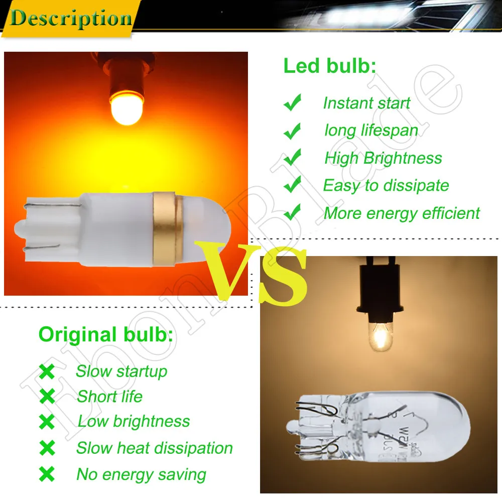 2/4 Pcs Amber Orange Yellow 3030 2SMD W5W 194 T10 LED Bulb For Car Interior Map Dome Light 12V Auto Parking Position Turn Lamp