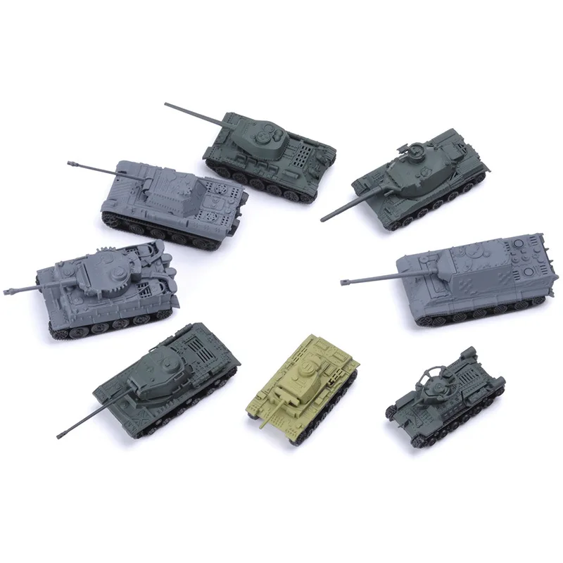 8pcs/set World War Ii Tank Assembly Model 3d Puzzle Tiger T34 Tiger Hunting Tank Scene Sand Table Model DIY