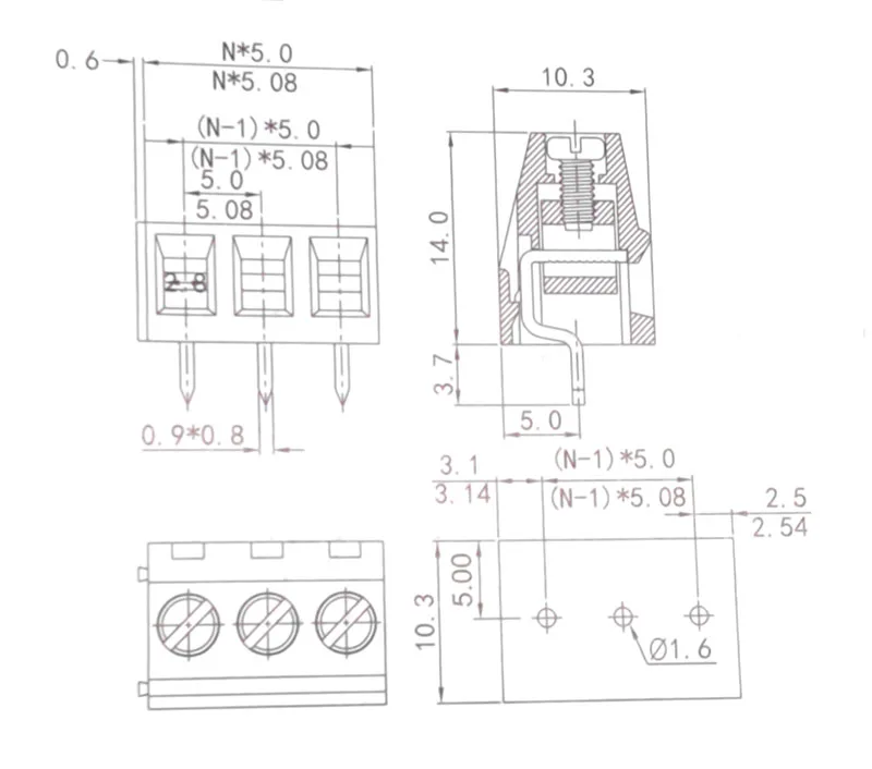 50 Stück PCB-Klemmenblöcke mit Schraubanschluss, 5,0/7,5mm Rastermaß, Gerade Stiftleiste 2/3P WJ128V, Elektrische Kabelanschlüsse 300V 10A – Detail 3