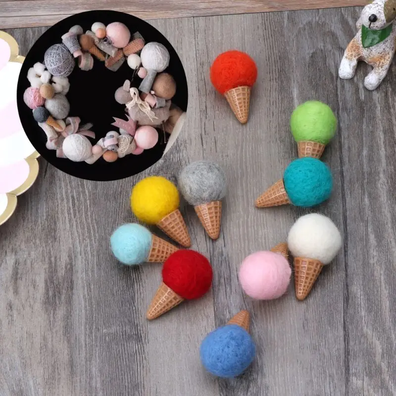 Handmade Mini Felt Ice Cream Props Tiny Baby Girls Boys Photo Shoot Newborn Photography Props Accessories