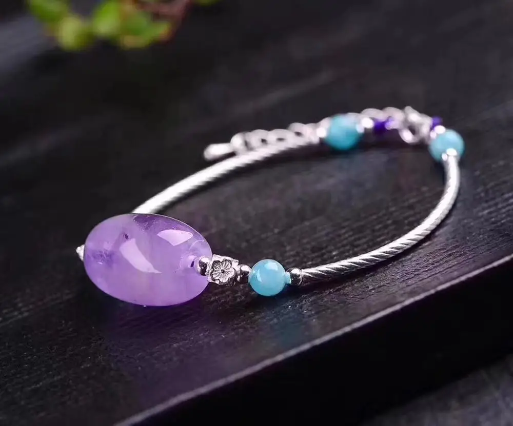 Natural Purple Amethyst Clear Beads Bracelet Crystal Women 22x15mm Lavender Amethyst Jewelry AAAAA 4