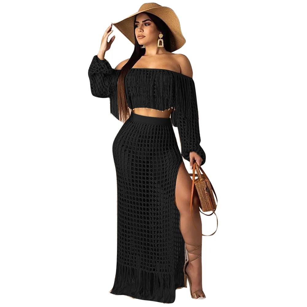 Top de corte feminino e terno de saia, sexy conjunto de duas peças, saia feminina