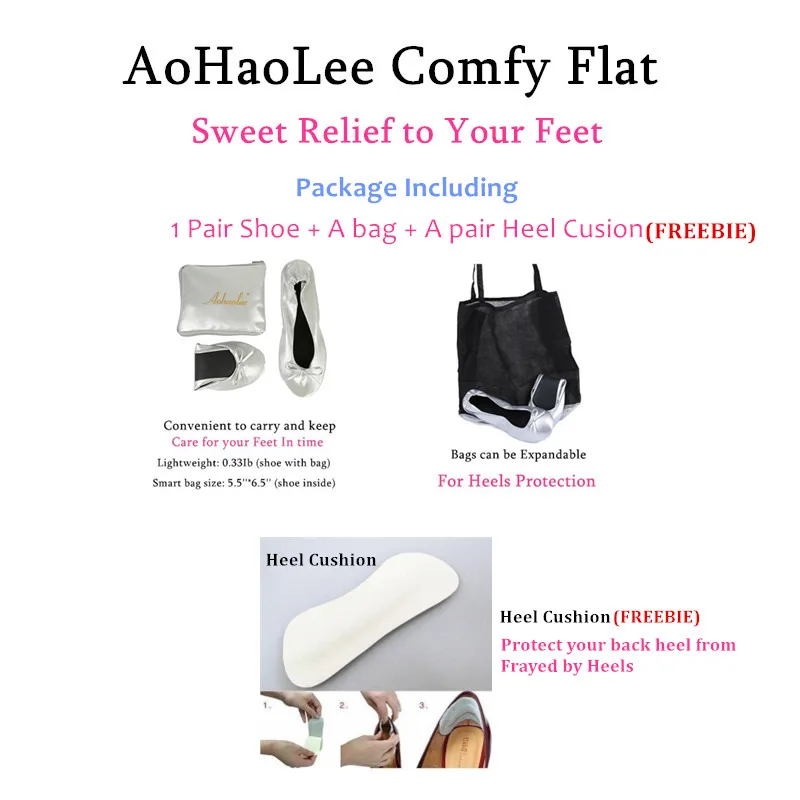 Aohaolee Soft&Comfortable Women Shoes Foldable Ballet Flat Take You Sweet Relax&Relief From Heel Pain In Time Safe Driving Shoes