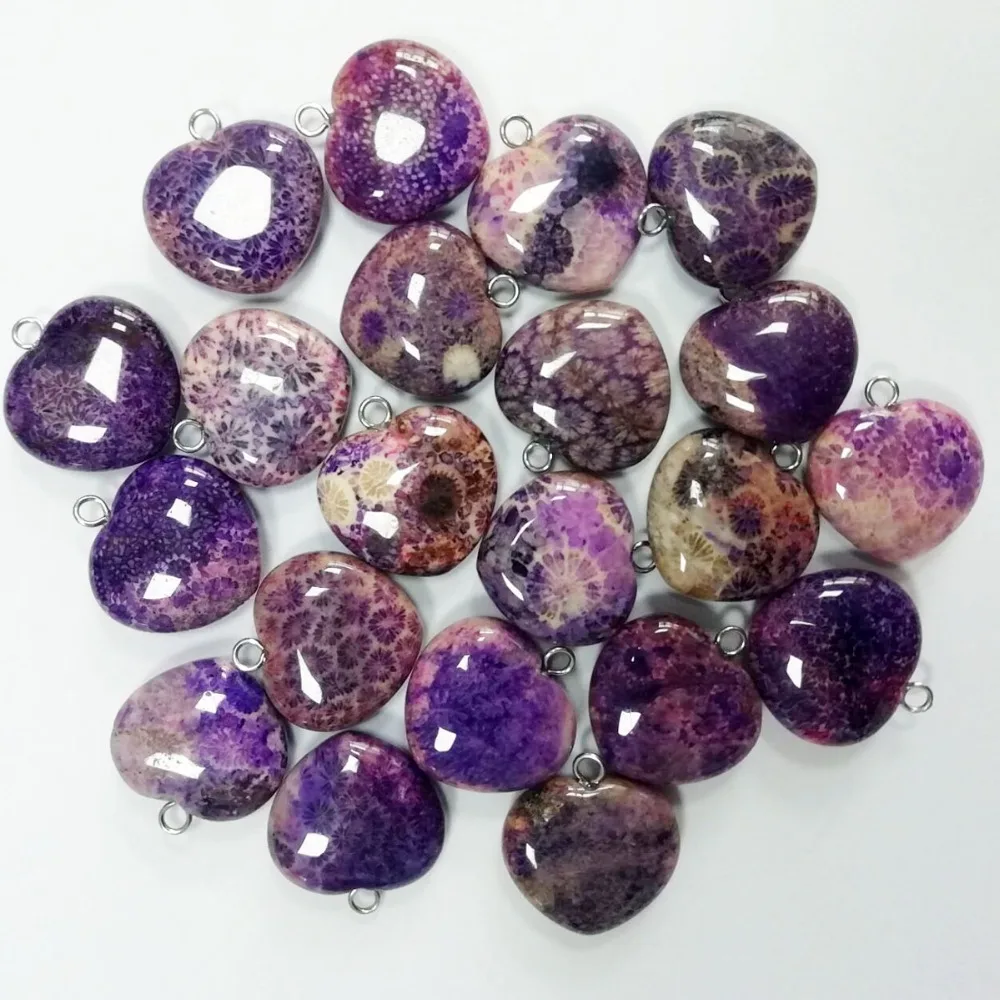 Beautiful 8Pcs purple Ammonite heart pendant bead 20x6mm for Jewelry Making Necklace Earrings