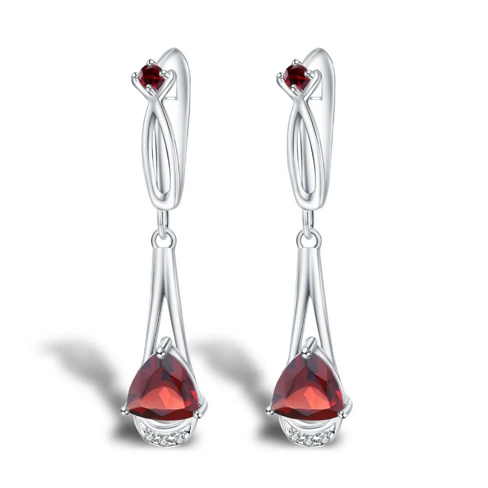 

GEM'S BALLET 925 Sterling Silver Gemstone Earrings 2.71Ct Natural Triangle Red Garnet Drop Earrings Romantic Jewelry For Women