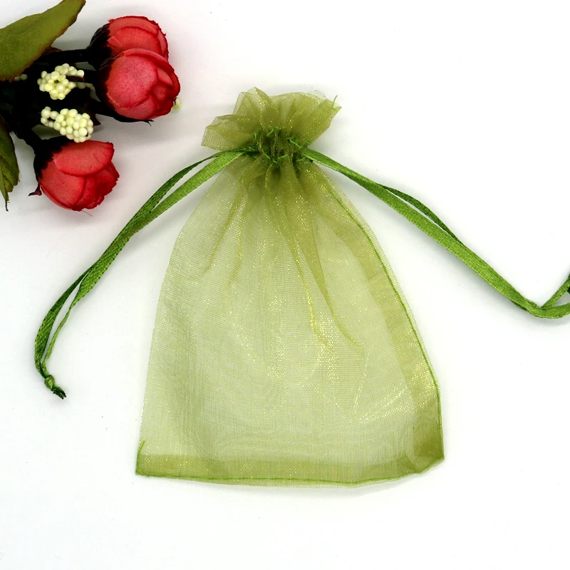 Wholesale 100pcs Olive Green Organza Bags 5x7cm Mini Wedding Gifts Jewelry Packaging Bags Organza Drawstring Gift Bag Pouches