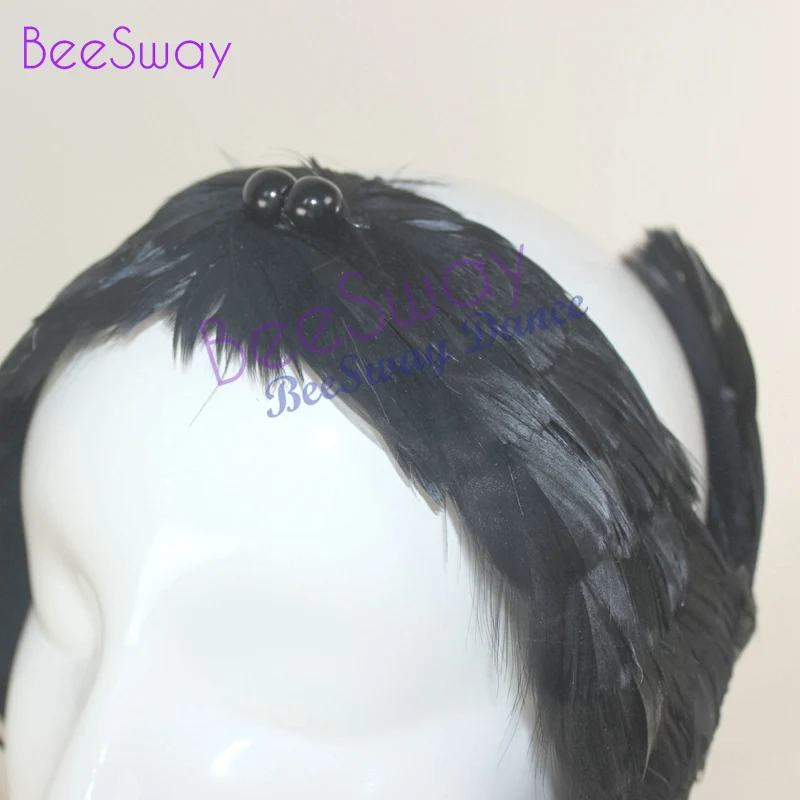 Black Swan Lake Ballet Headpiece Crown White Real Feather Headwear Headdress Hand Made Nutcracker Hair Headband Ballet diadem