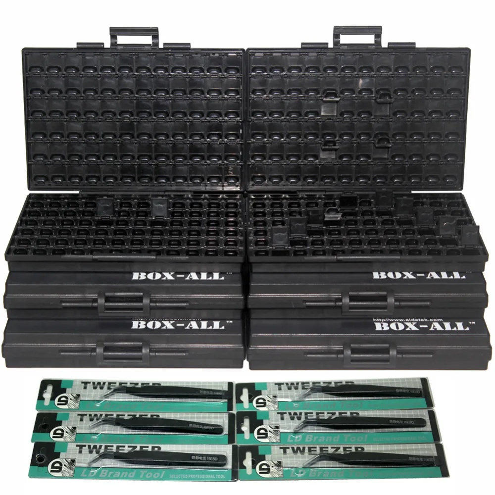 AideTek ESD Safe SMD storage IC Box Organizer W/144 Bins Anti-statics SMD SMT Organizer Transistor plastic toolbox mini6BOXALLAS