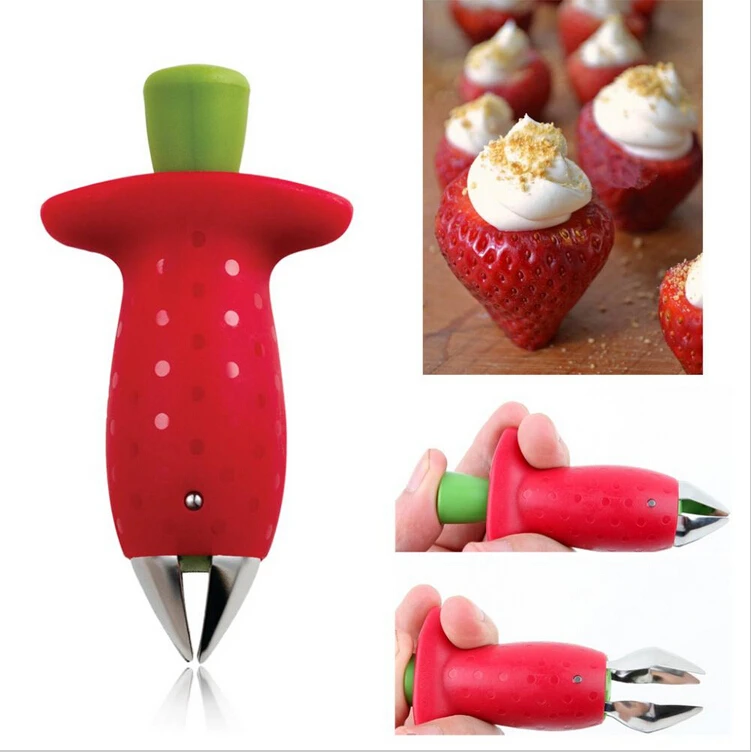 Stainless steel and ABS Innovative Strawberry Huller Stem Remover Remove Fruit Corer Slicer Fruit Desser