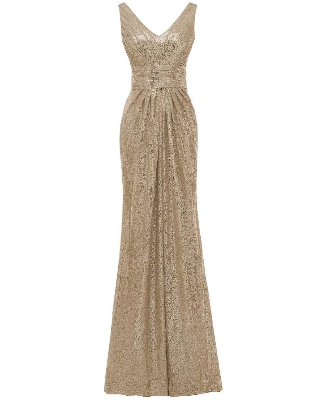 Solovedress sans manches Champagne une ligne Sequin col en V robe de soirée 2019 Photo réelle mode vestido de dama de honra SLE30036