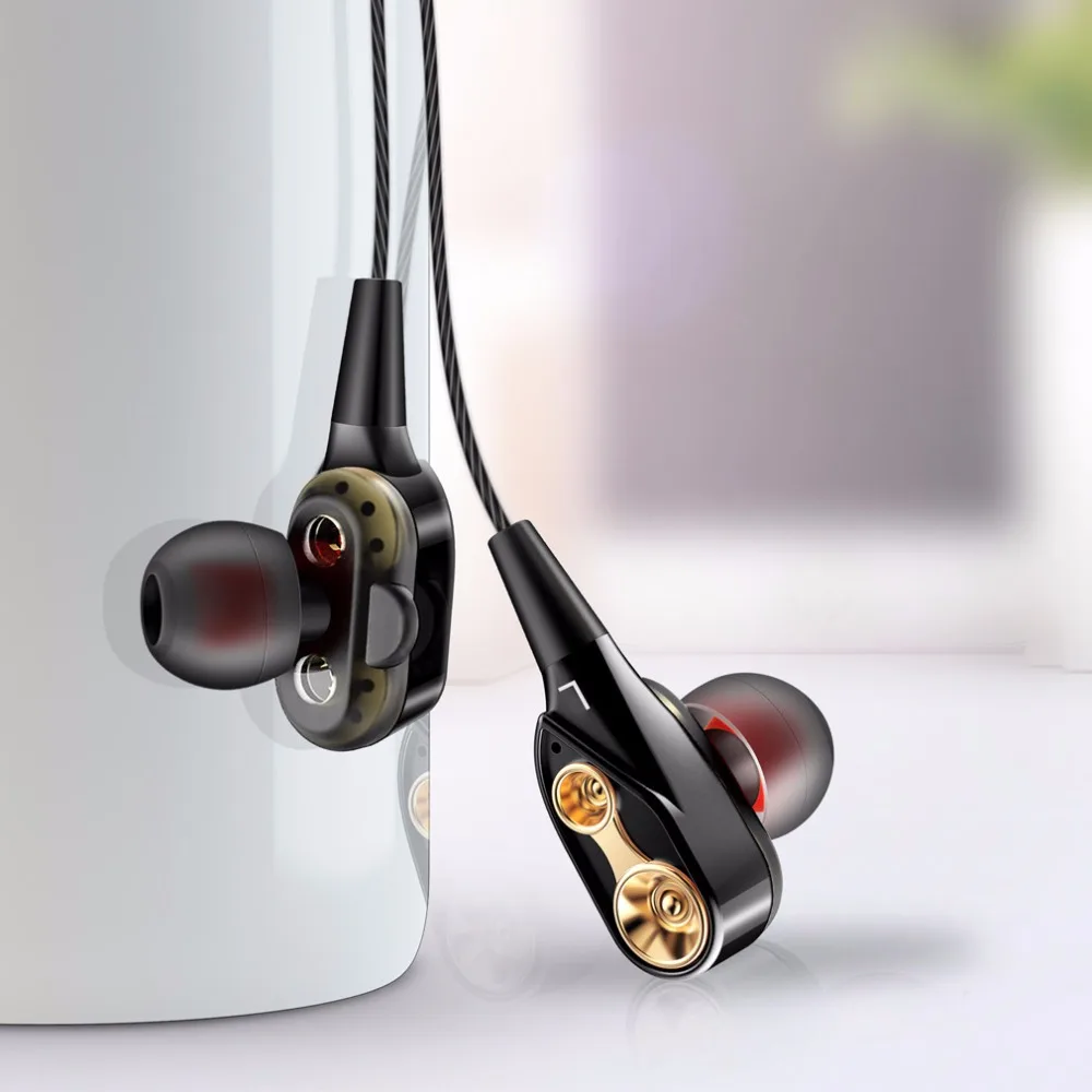 Wired Earphone earpiece Dual Driver Headset, Super Heavy Bass headphone HIFI Monitor Earbuds Handsfree with Microphone for phone