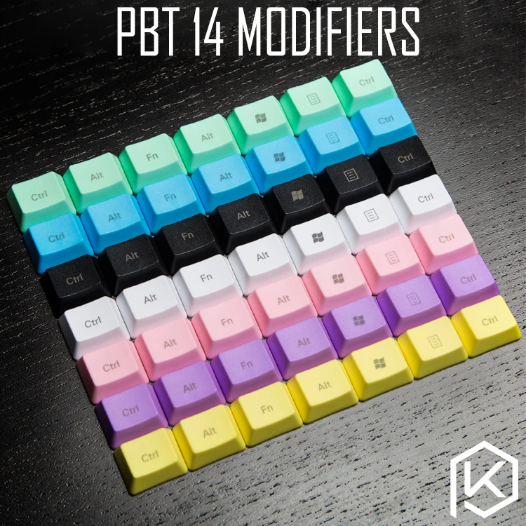 PBT modifier Keycaps 14 Keys in OEM Profile With Cherry MX Stems front printed top printed legend red black blue purple pink