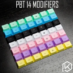 PBT modifier Keycaps 14 Keys in OEM Profile With Cherry MX Stems front printed top printed legend red black blue purple pink