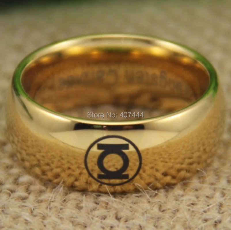 Free Shipping YGK JEWELRY Hot Sales 8MM Shiny Golden Dome The New GREEN LANTERN New Men\'s Tungsten Wedding Ring