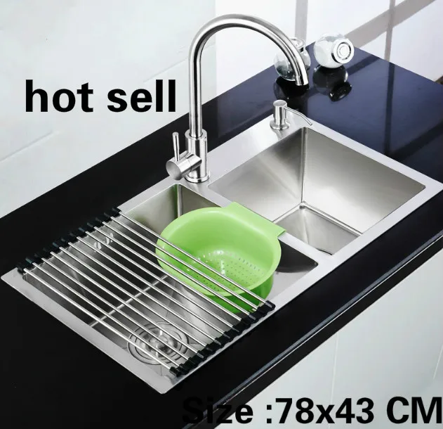 

Free shipping Household standard kitchen manual sink double groove do the dishes 304 stainless steel fashion hot sell 78x43 CM