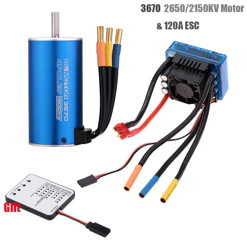 

3670 2650KV 2150KV 1900KV 4 poles Sensorless Brushless Motor with 120A ESC& LED Programming Card Combo Set for 1/10 RC Car Truck