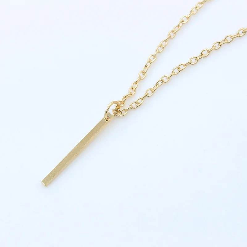 Golden Metallic Simple Stick Pendant Thin Chain Women Fashion Necklace