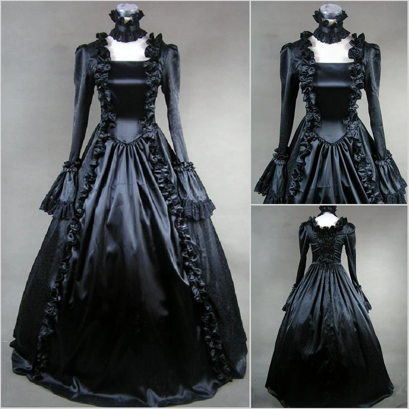 Vestido victoriano de Lolita para mujer, vestido gótico con volantes para fiesta de noche, disfraces de Lolita para Cosplay y Halloween, hecho a medida