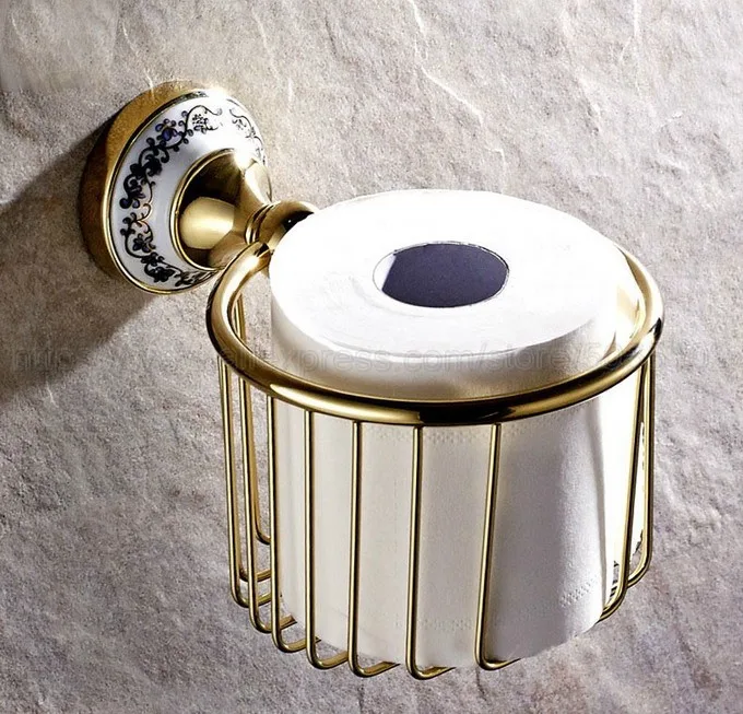 

Gold Color Brass Paper Towel Rack Shelf Paper Nets Basket Toilet Paper Rack Roll Holder Bathroom Accessories zba257