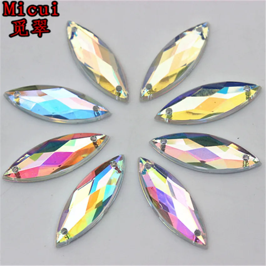 Micui 100PCS 7*21mm AB Horse Eye Acrylic Rhinestones Crystal Flat Back Beads Sew On Stones For Clothing Craft Decoration ZZ337