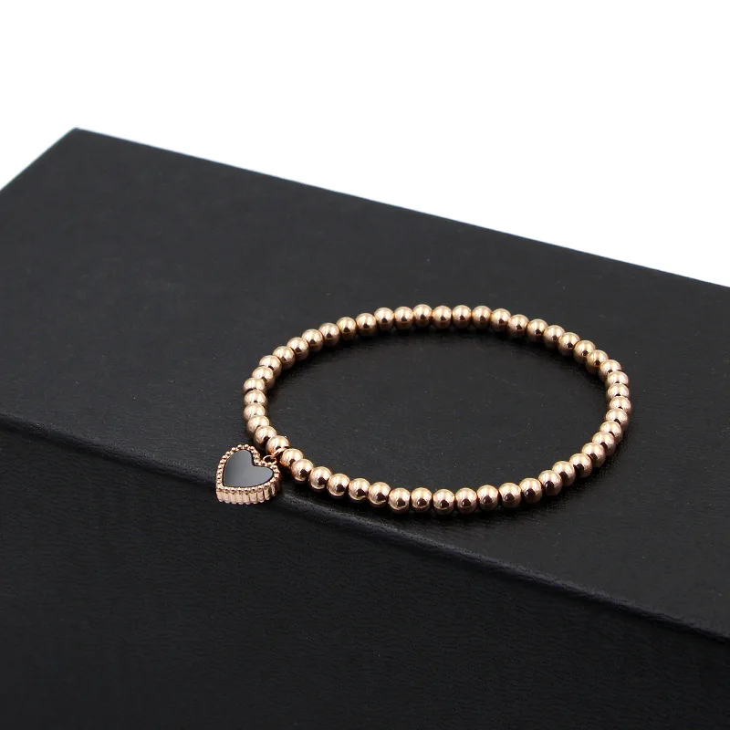 Fashion Lace Double - Sided Peach Heart Beads Elastic Rope Bracelet Rose Gold Color Bracelet For Women Jewelry