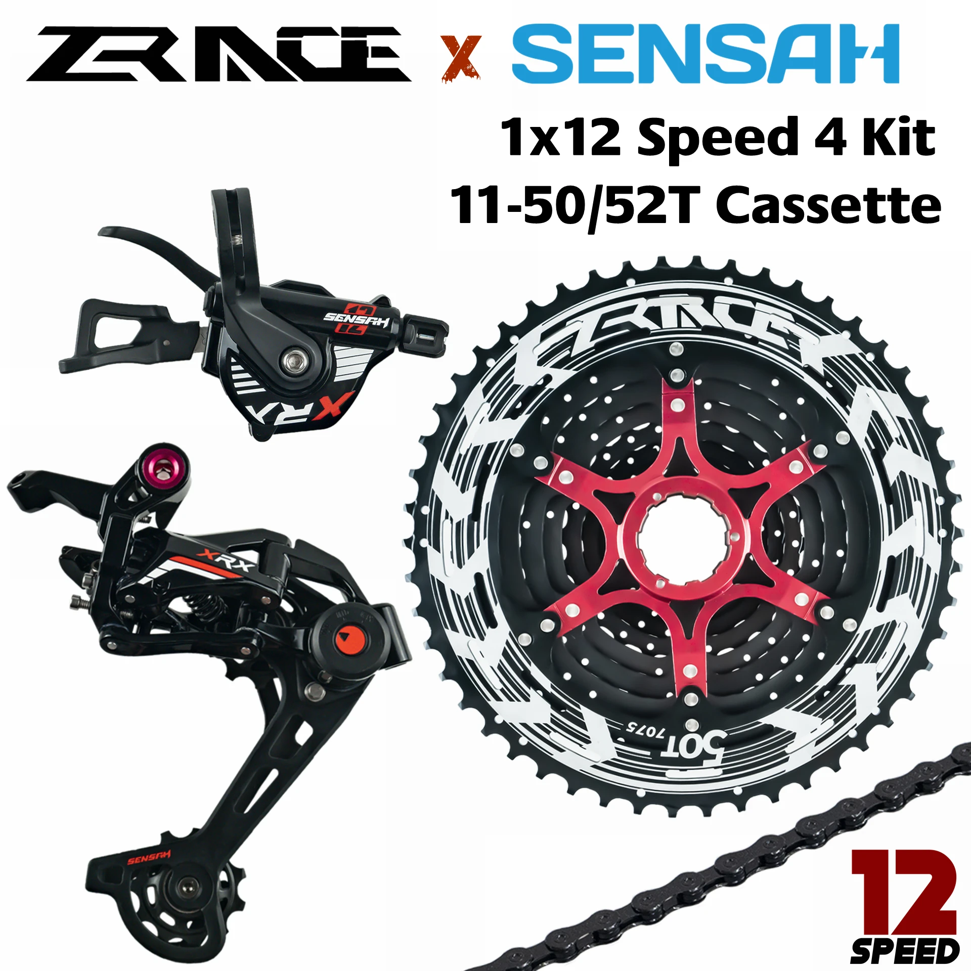 SENSAH XRX 1 x 12 Speed Shifter + Rear Derailleur 12s + ZRACE Cassette 50T 52T / Chainrings / Chains, M9100 Eagle