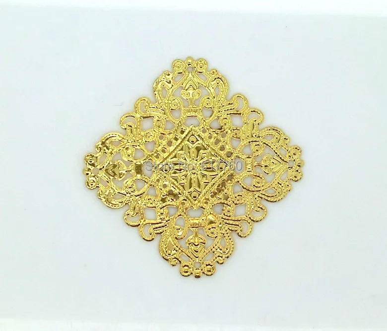 Free shipping-50Pcs Gold Tone Filigree Square Wraps Connectors Jewelry Findings DIY Connectors 40x40mm J0032