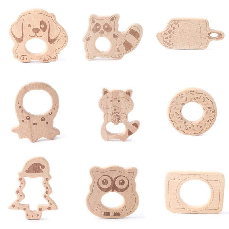 Let's make Baby Wooden Teethers Rodent Cartoon Animals Beech Wood Christmas Tree Teething BPA Free Tooth Care Products 1pc