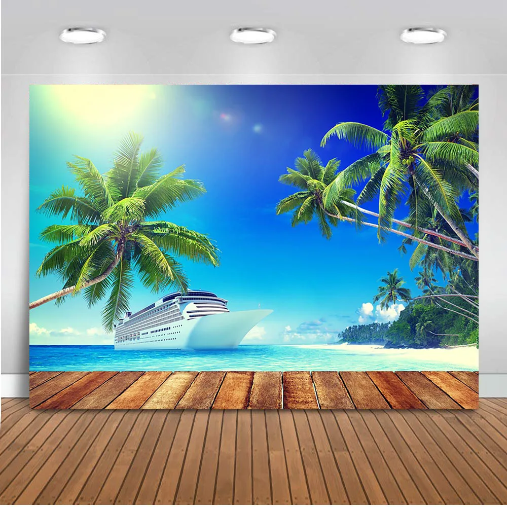 

Sandy Beach Backdrop for Photography Summer Holiday Flower Background for Photo Booth Studio coconut tree Party Decor