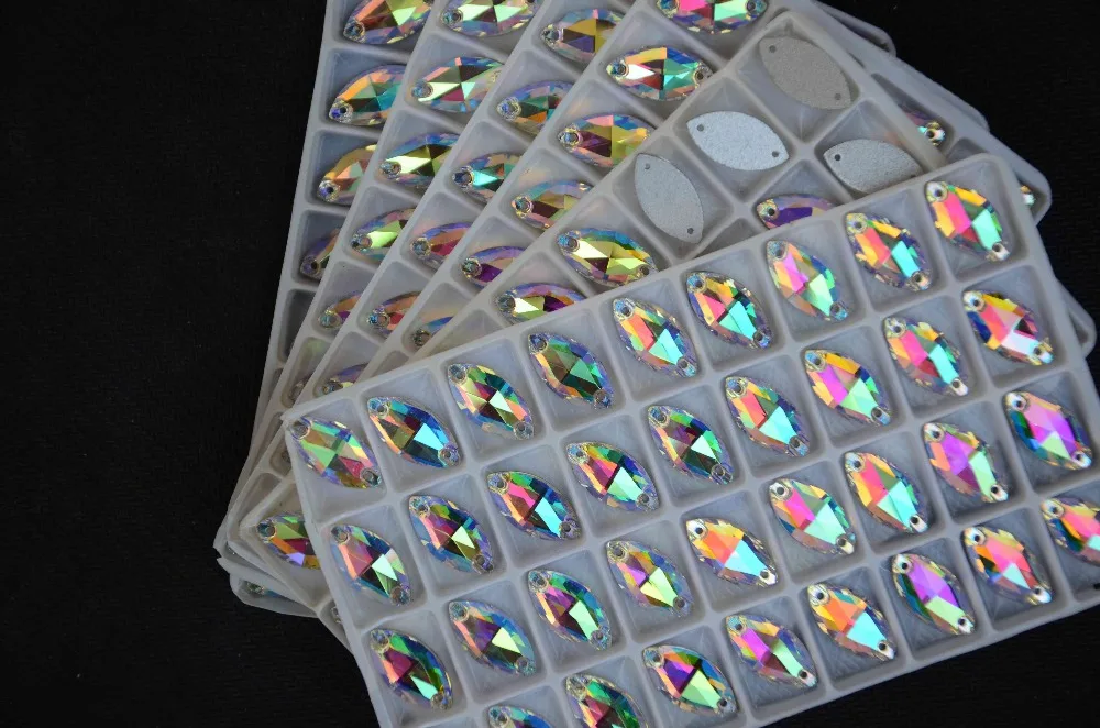 AAA Quality All Sizes Crystal AB Color Navette Sew on stone 5*10mm,6*12mm,7*15mm,9*18mm,13*22mm,15*31mm horse eye Flatback