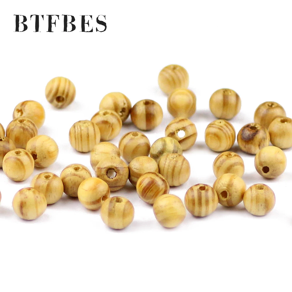 BTFBES Wood Loose Beads Natural Pine Spacer Bead 8 10 12 14mm Round Jewelry For DIY Wooden Necklace Bracelets accessories Making