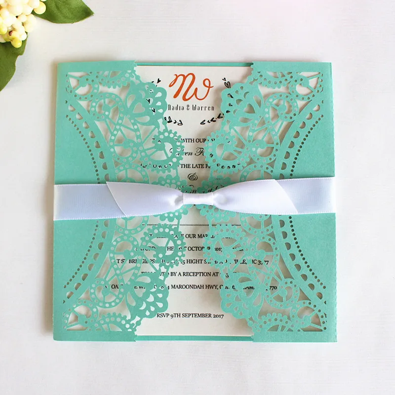 

White lace butterfly invitation card with envelopes for wedding anniversary birthday party custom made laser cut 50pcs