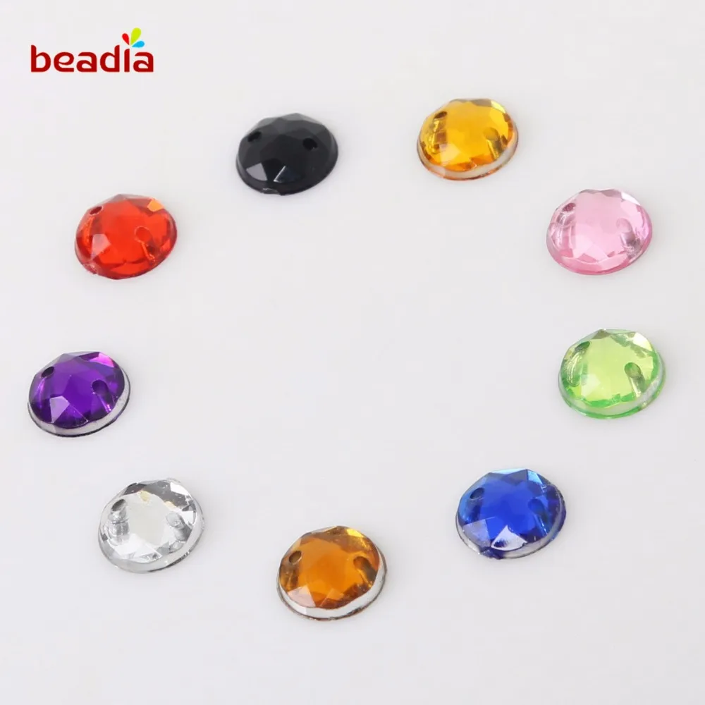 8mm 100Pcs Round Rinestones Sew On Rhinestone 2 Holes Flatback Acrylic For DIY Apparel Sewing Supplies Wedding Dress Clothes