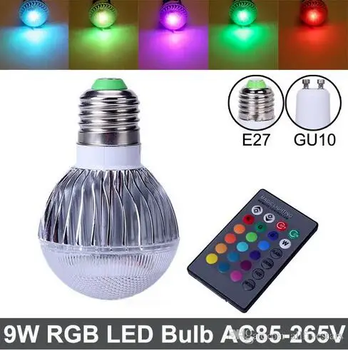 LED RGB Bulb Free shipping E27 RGB LED BULB 9W AC 85-265V led Bulb Lamp with Remote Control multiple colour led lighting