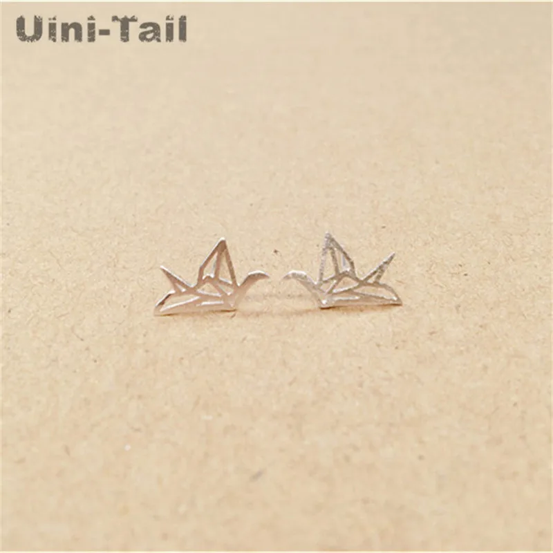 Uini-Tail hot 925 Tibetan silver thousand paper crane ear studs Korean fashion tide flow high quality hypoallergenic earrings