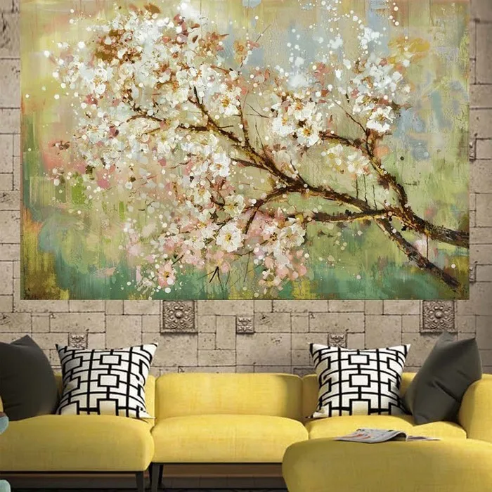 Modern Abstract Wall Painting for Office, Home Decoration White Flower Oil Paintings on Canvas Hand Painted Art Picture