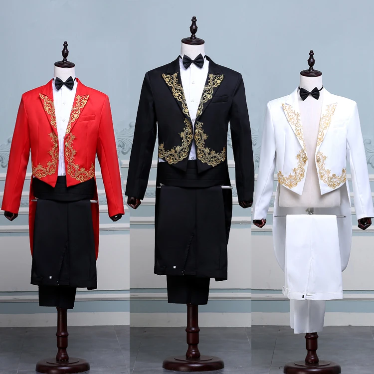 

New men's tuxedo suits parquet chorus singer presided over the command of stage costumes red black and white