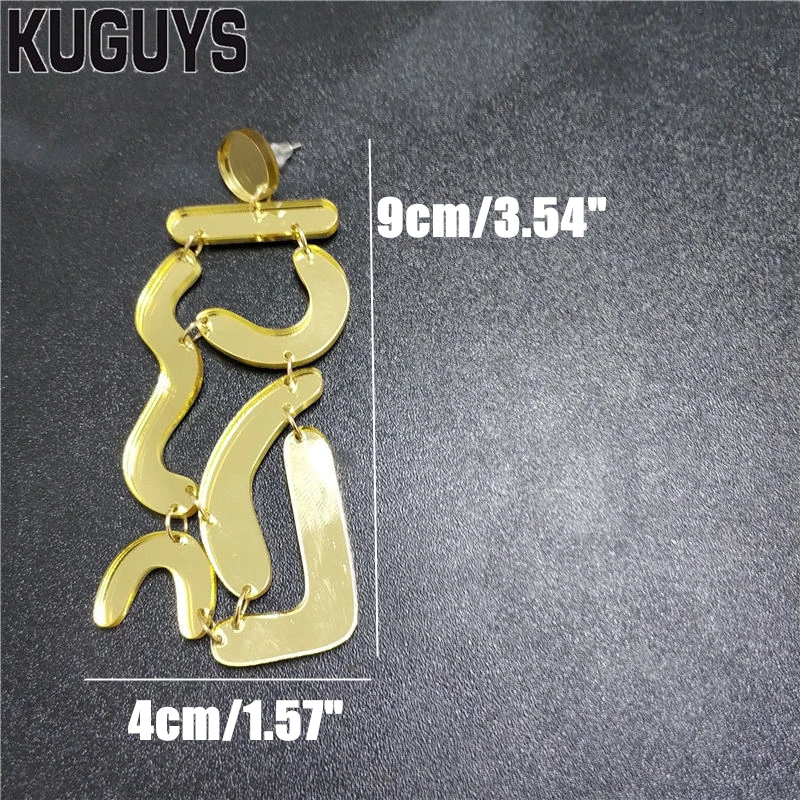 KUGUYS Acrylic Geometric Large Drop Earrings for Women Trendy Jewelry Gold Silver Color Irregular Shape Accessories